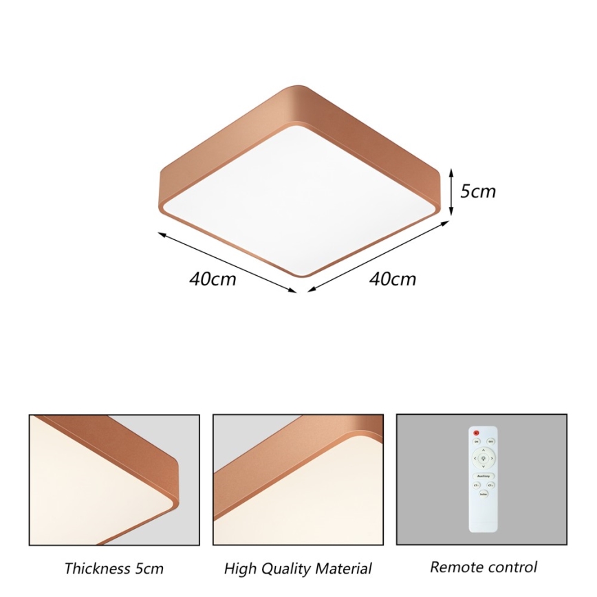 BRILAGI - dimmbare LED-Deckenleuchte POOL SQUARE LED/36W/230V 3000-6000K 40x40 cm bronzefarben + Fernbedienung
