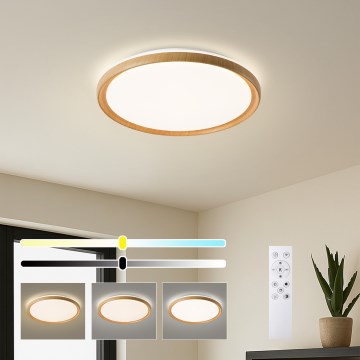Brilagi - dimmbare LED-Deckenleuchte RIVO LED/72W/230V 3000–6000K Holzdekor Ø 50 cm + Fernbedienung