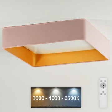 Brilagi - Dimmbare LED-Deckenleuchte VELVET SQUARE LED/24W/230V 3000/4000/6500K + Fernbedienung rosa