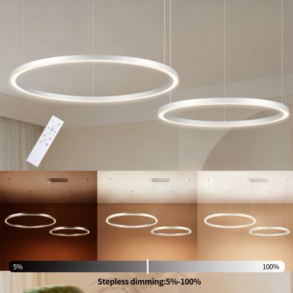 Brilagi - LED-dimmbare Pendelleuchte mit Seilabhängung PORTOFINO LED/98W/230V 3000-6000K silber + Fernbedienung