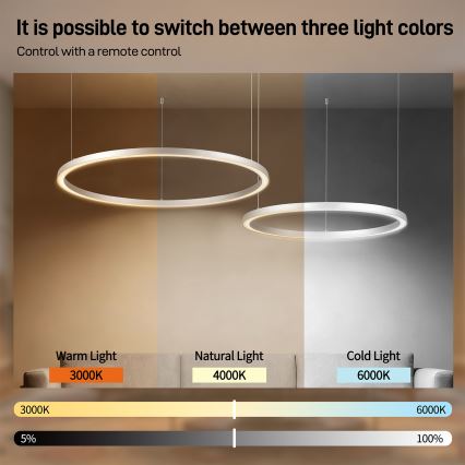 Brilagi - LED-dimmbare Pendelleuchte mit Seilabhängung PORTOFINO LED/98W/230V 3000-6000K silber + Fernbedienung