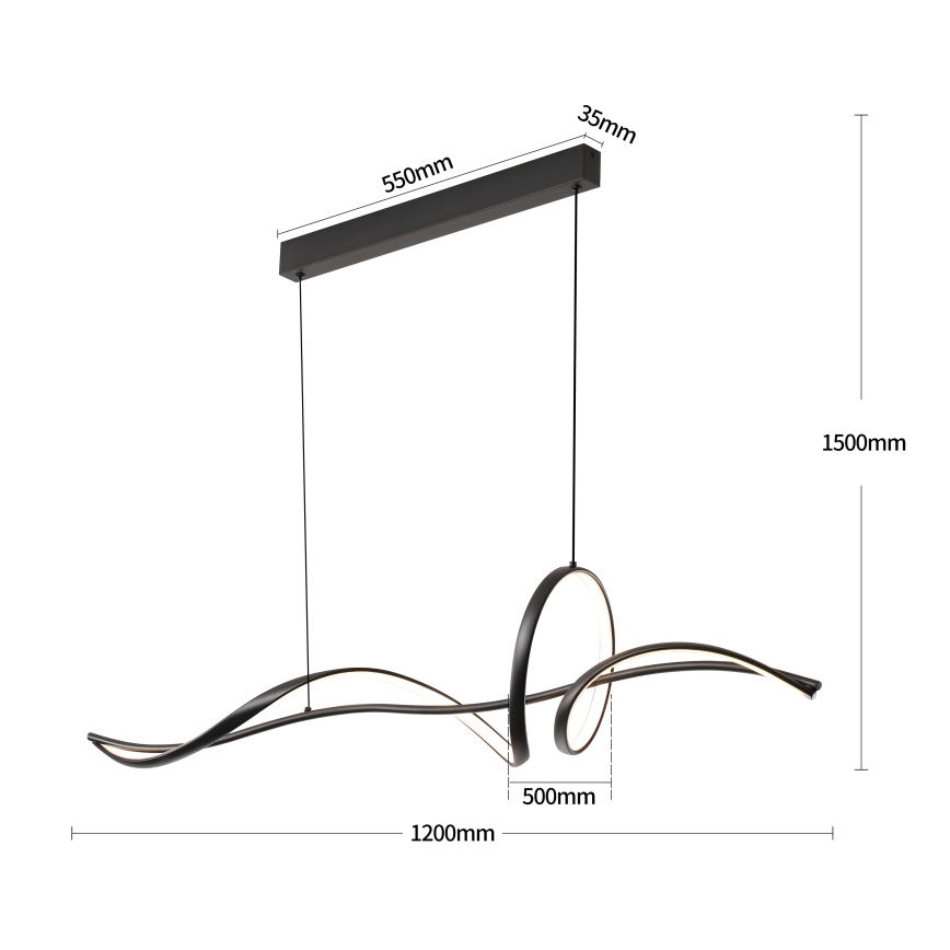 Brilagi - Dimmbare LED-Pendelleuchte an Seil SIGNATURE LED/55W/230V 3000-6000K 120x23 cm schwarz + Fernbedienung