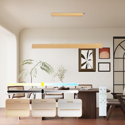 Brilagi - dimmbare LED-Pendelleuchte an Stahlseil SLIMLINE LED/40W/230V 3000–6000K Eichendekor + Fernbedienung