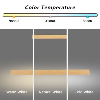 Brilagi - dimmbare LED-Pendelleuchte an Stahlseil SLIMLINE LED/40W/230V 3000–6000K Eichendekor + Fernbedienung