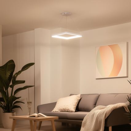 Brilagi - LED-dimmbare Pendelleuchte an Stahlseil FALCON SLIM LED/50W/230V 3000-6500K 50x50 cm weiß + Fernbedienung
