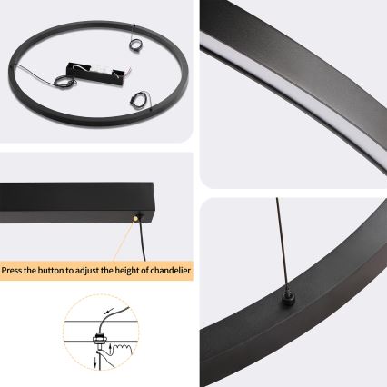 Brilagi - LED-dimmbarer Hängeleuchter mit Seilaufhängung PORTOFINO LED/60W/230V 3000-6000K Durchmesser 80 cm schwarz + Fernbedienung