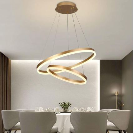 Brilagi - LED-dimmbare Pendelleuchte an Seil CIRCLE LED/70W/230V 3000-6500K Ø 60 cm gold + Fernbedienung