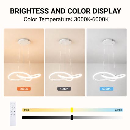 Brilagi - INFINITY LED dimmbare Pendelleuchte mit Seilaufhängung LED/55W/230V 3000-6000K 50x50 cm weiß + Fernbedienung