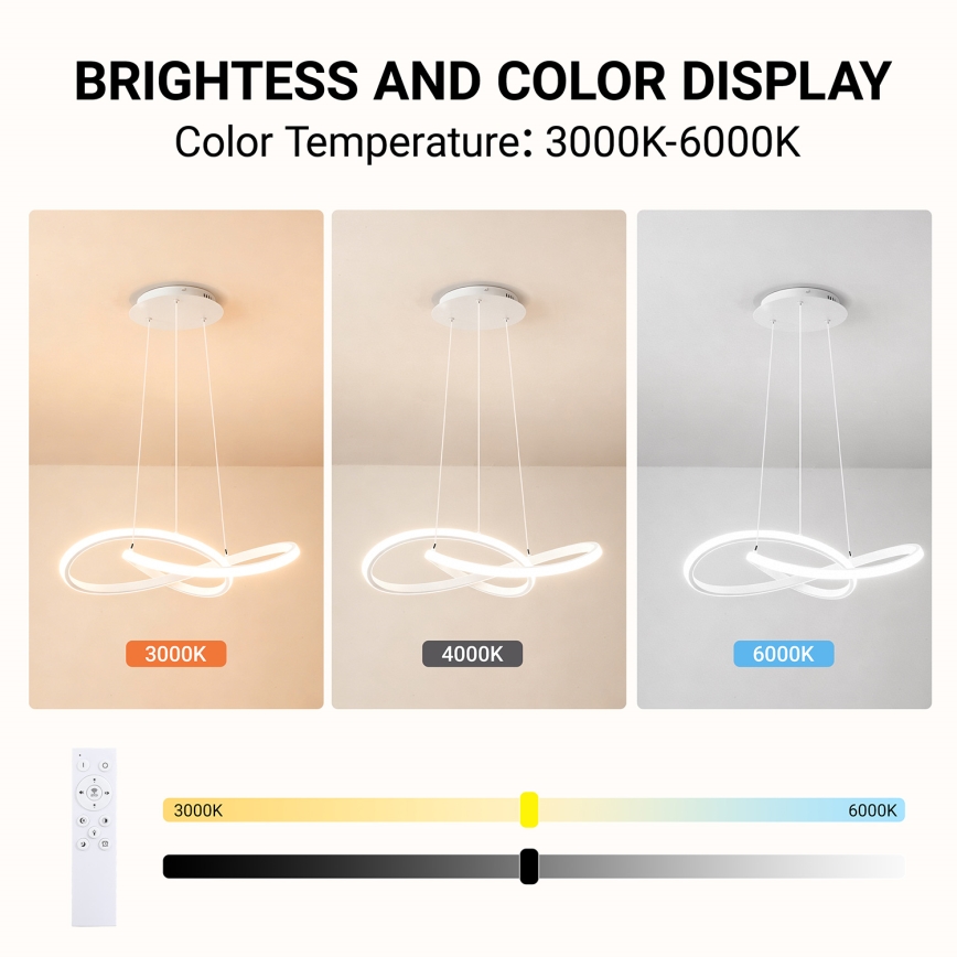 Brilagi - INFINITY LED dimmbare Pendelleuchte mit Seilaufhängung LED/55W/230V 3000-6000K 50x50 cm weiß + Fernbedienung