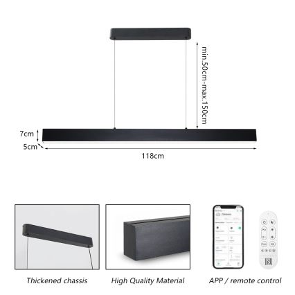 Brilagi - Dimmbare LED-Hängeleuchte SLEEKLINE SMART LED/40W/230V 3000-6000K Wi-Fi Tuya schwarz + Fernbedienung