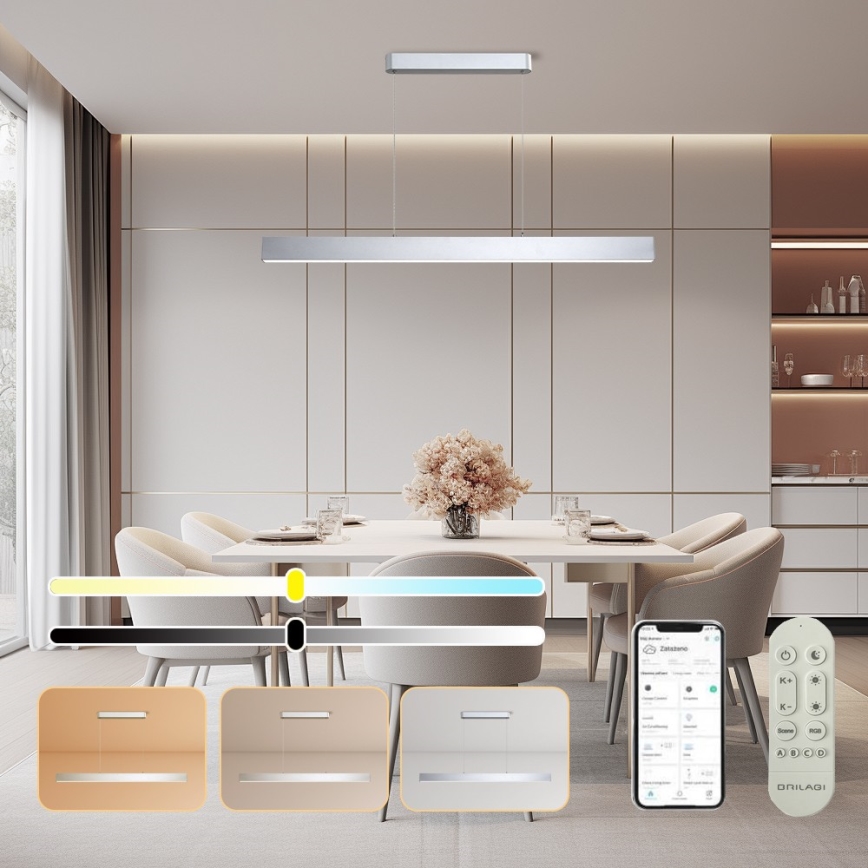 Brilagi - Dimmbare LED-Hängeleuchte SLEEKLINE SMART LED/40W/230V 3000-6000K Wi-Fi Tuya silbern + Fernbedienung