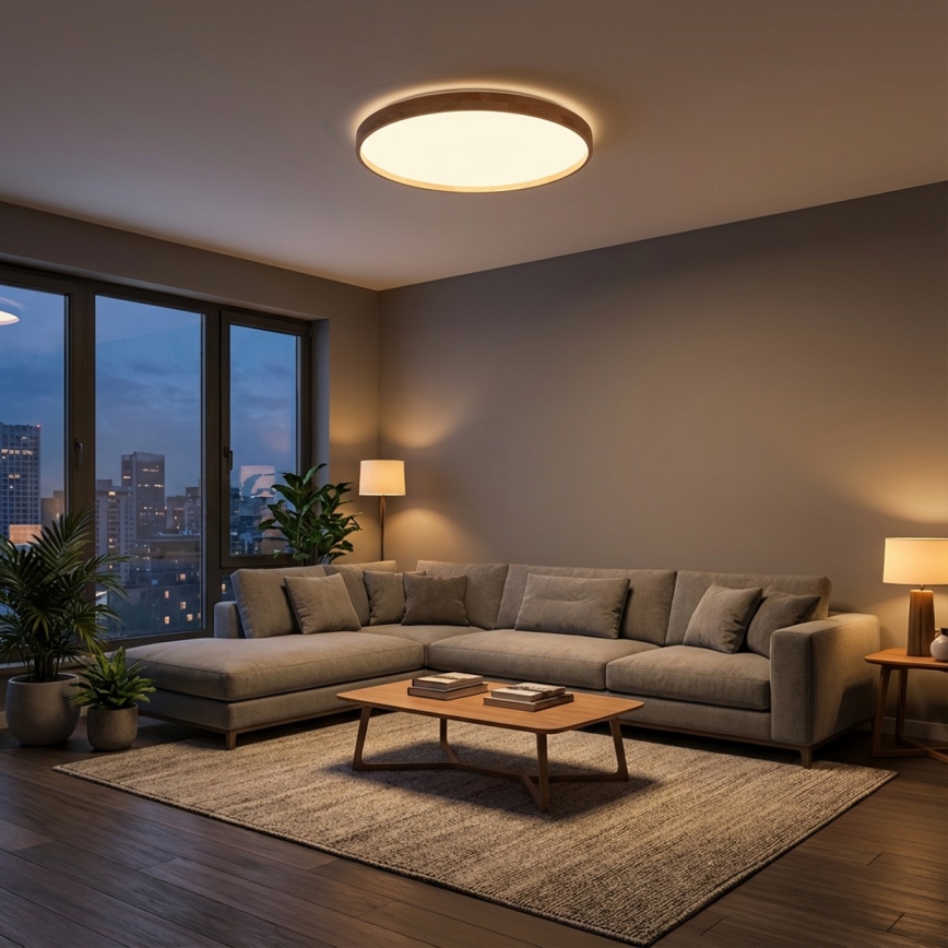 Brilagi - LED-dimmbare Deckenleuchte ALSON LED/72W/230V 3000-6500K Eiche, Durchmesser 78 cm + Fernbedienung