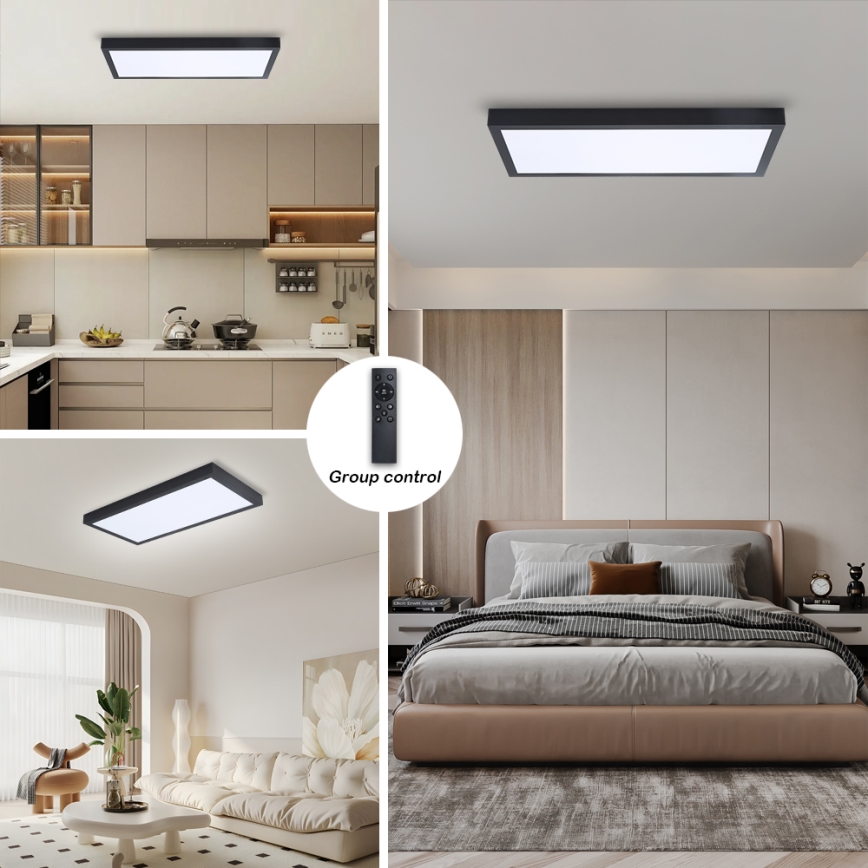 Brilagi - Dimmbare LED-Deckenleuchte für Badezimmer FRAME SMART LED/30W/230V 30x60 cm 3000-6000K  IP44 schwarz  + Fernbedienung