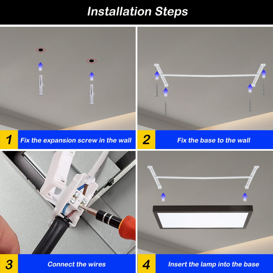 Brilagi - Dimmbare LED-Deckenleuchte für Badezimmer FRAME SMART LED/30W/230V 30x60 cm 3000-6000K  IP44 schwarz  + Fernbedienung