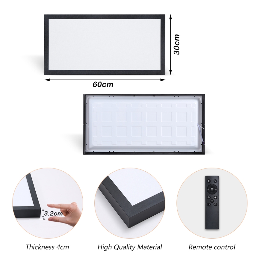 Brilagi - Dimmbare LED-Deckenleuchte für Badezimmer FRAME SMART LED/30W/230V 30x60 cm 3000-6000K  IP44 schwarz  + Fernbedienung