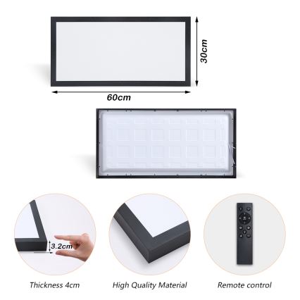Brilagi - LED-dimmbare Badezimmer-Deckenleuchte FRAME SMART LED/30W/230V 30x60 cm 3000-6000K IP44 schwarz + Fernbedienung