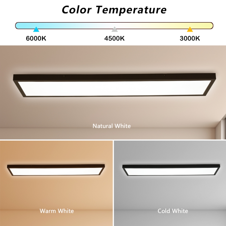 Brilagi - Dimmbare LED-Deckenleuchte für Badezimmer FRAME SMART LED/50W/230V 30x120 cm 3000-6000K IP44 schwarz + Fernbedienung