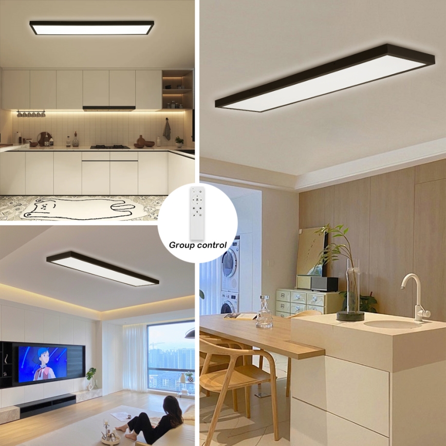 Brilagi - Dimmbare LED-Deckenleuchte für Badezimmer FRAME SMART LED/50W/230V 30x120 cm 3000-6000K IP44 schwarz + Fernbedienung