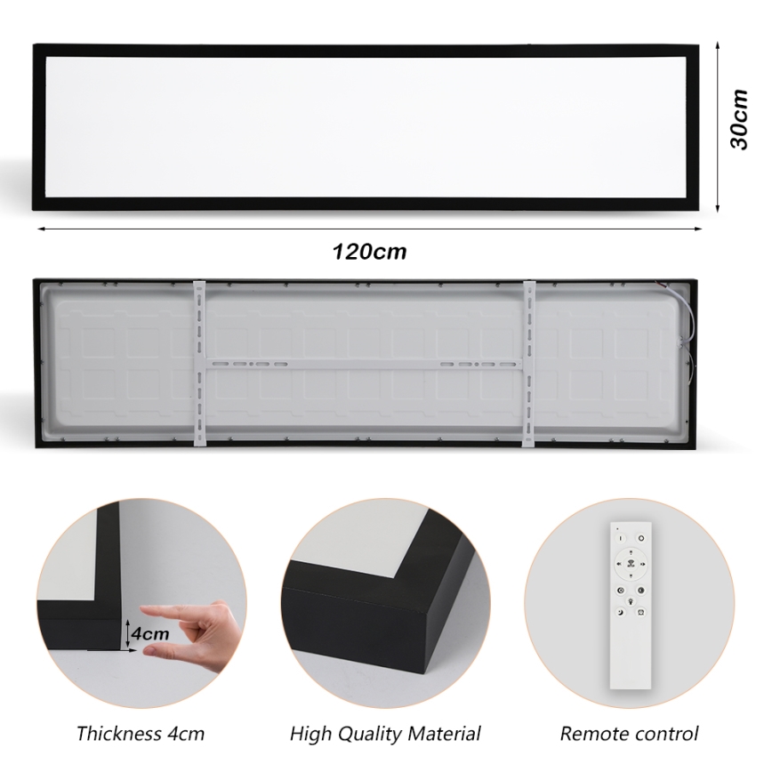 Brilagi - Dimmbare LED-Deckenleuchte für Badezimmer FRAME SMART LED/50W/230V 30x120 cm 3000-6000K IP44 schwarz + Fernbedienung
