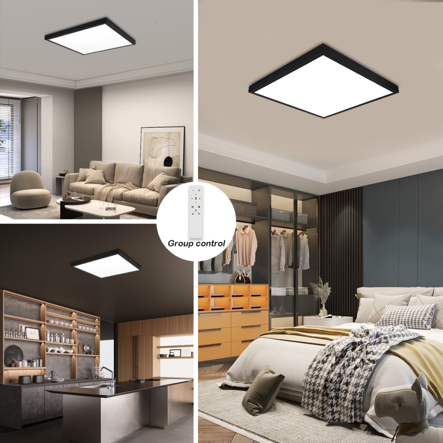 Brilagi - Dimmbare LED-Deckenleuchte für Badezimmer FRAME SMART LED/50W/230V 60x60 cm 3000-6000K IP44 schwarz + Fernbedienung