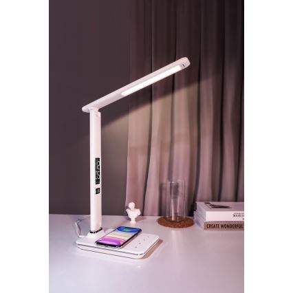 Brilagi - Dimmbare LED-Tischleuchte mit kabelloser Ladung QI und USB REGINA LED/8,5W/230V weiß