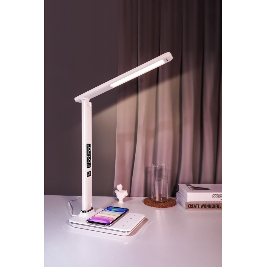 Brilagi - Dimmbare LED-Tischleuchte mit kabelloser Ladung QI und USB REGINA LED/8,5W/230V weiß