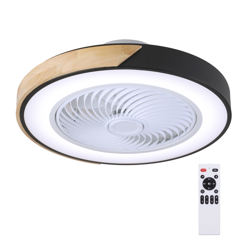 Brilagi - Dimmbare LED-Deckenleuchte mit Ventilator LED/30W/230V 3000-6500K schwarz/Eiche + Fernbedienung