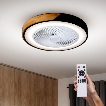 Brilagi - Dimmbare LED-Deckenleuchte mit Ventilator LED/30W/230V 3000-6500K schwarz/Eiche + Fernbedienung