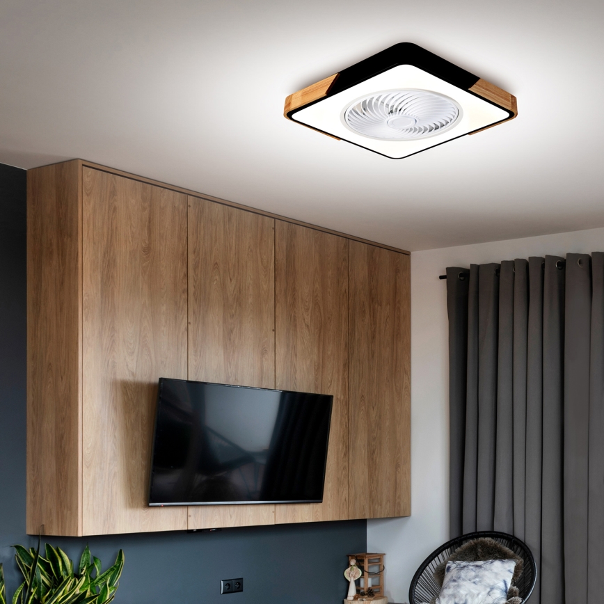 Brilagi - Dimmbare LED-Deckenleuchte mit Ventilator LED/30W/230V 3000-6500K schwarz/Eiche + Fernbedienung