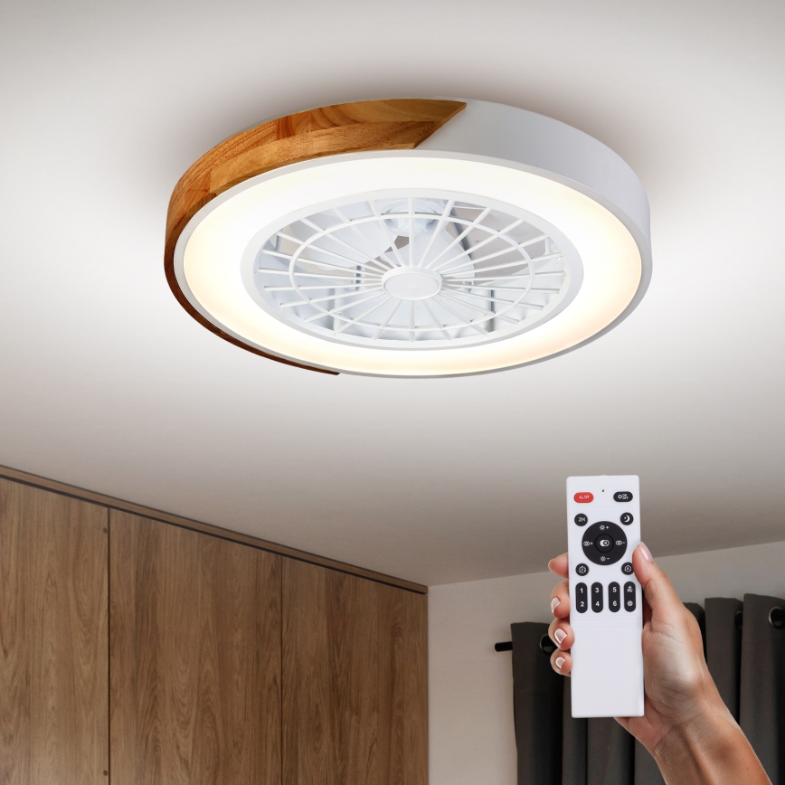 Brilagi - Dimmbare LED-Deckenleuchte mit Ventilator LED/30W/230V 3000-6500K weiß/Eiche + Fernbedienung