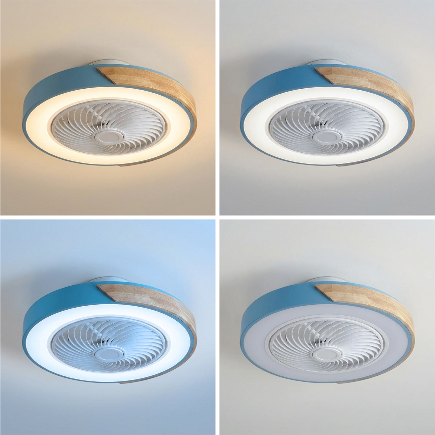 Brilagi - LED dimmbare Deckenleuchte mit Ventilator LED/38W/230V 3000-6500K 3000-6500K Ø 50 cm blau/Eiche + Fernbedienung
