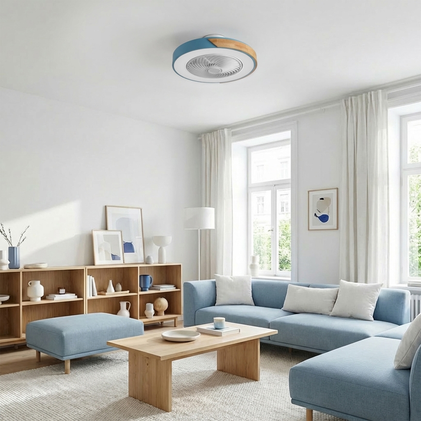 Brilagi - LED dimmbare Deckenleuchte mit Ventilator LED/38W/230V 3000-6500K 3000-6500K Ø 50 cm blau/Eiche + Fernbedienung