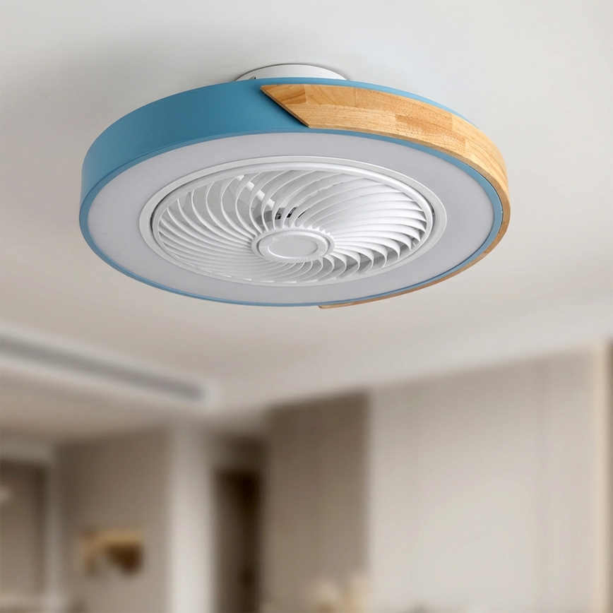 Brilagi - LED dimmbare Deckenleuchte mit Ventilator LED/38W/230V 3000-6500K 3000-6500K Ø 50 cm blau/Eiche + Fernbedienung