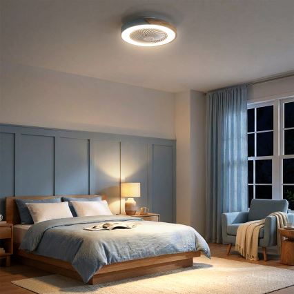 Brilagi - LED dimmbare Deckenleuchte mit Ventilator LED/38W/230V 3000-6500K 3000-6500K Ø 50 cm blau/Eiche + Fernbedienung