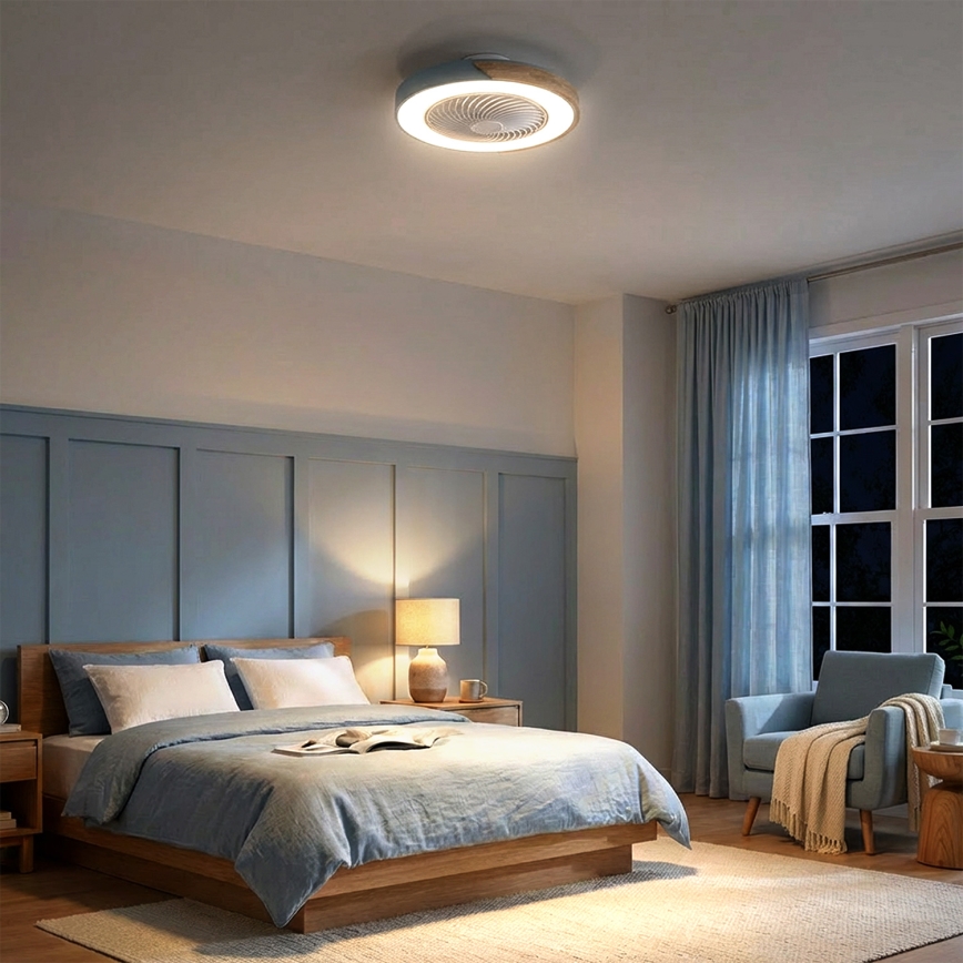 Brilagi - LED dimmbare Deckenleuchte mit Ventilator LED/38W/230V 3000-6500K 3000-6500K Ø 50 cm blau/Eiche + Fernbedienung