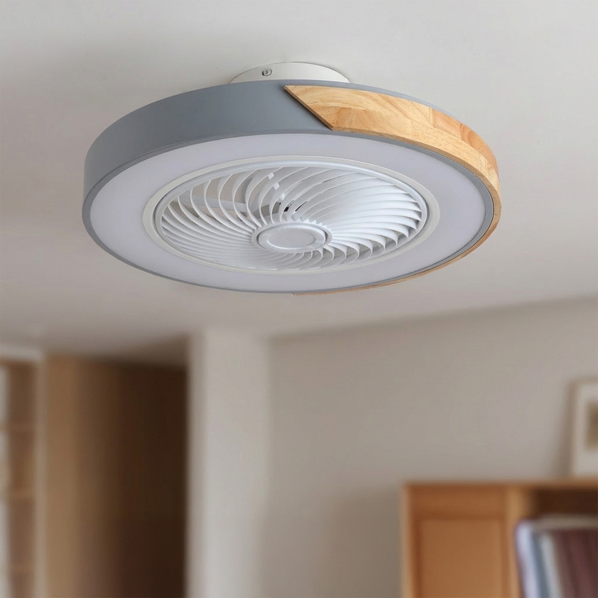Brilagi - LED-dimmbare Deckenleuchte mit Ventilator LED/38W/230V 3000–6500K Ø 50 cm Grau/Eiche + Fernbedienung