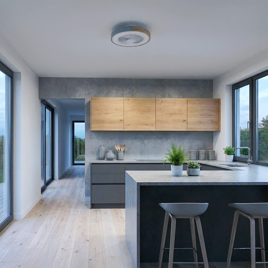 Brilagi - LED-dimmbare Deckenleuchte mit Ventilator LED/38W/230V 3000–6500K Ø 50 cm Grau/Eiche + Fernbedienung