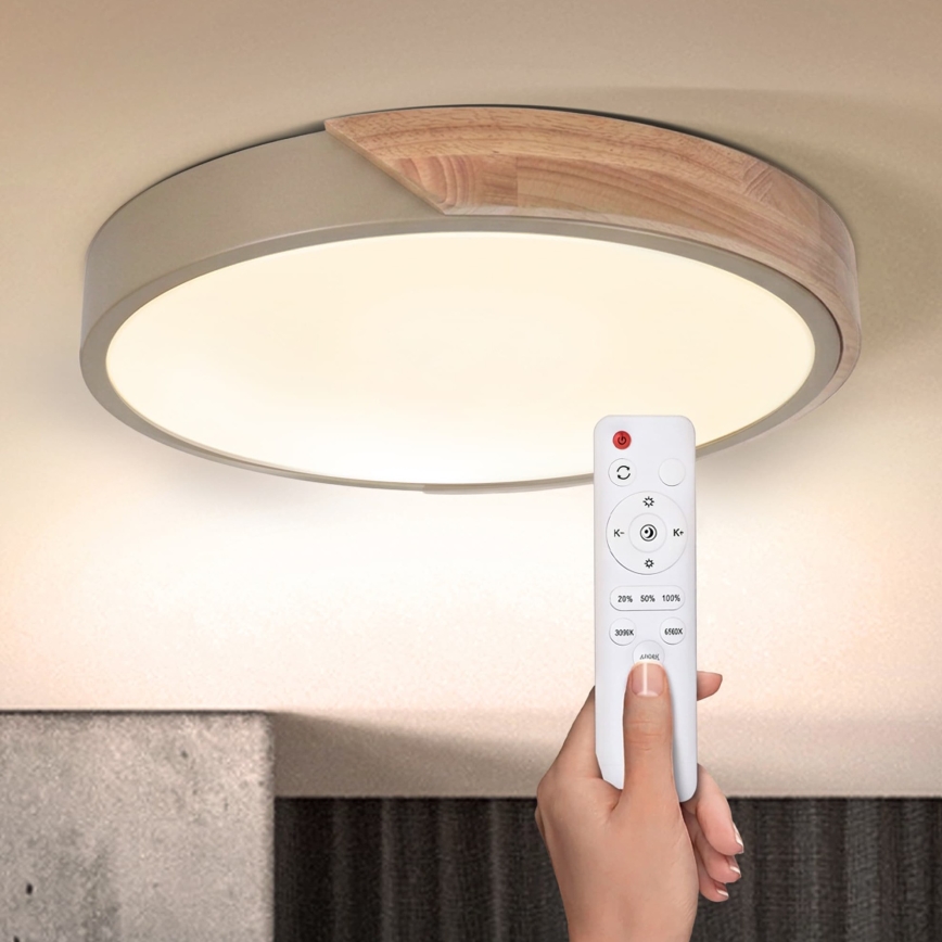 BRILAGI - dimmbare LED-Deckenleuchte PILANA LED/48W/230V 3000-6500K Eiche/beige Ø 40 cm + Fernbedienung