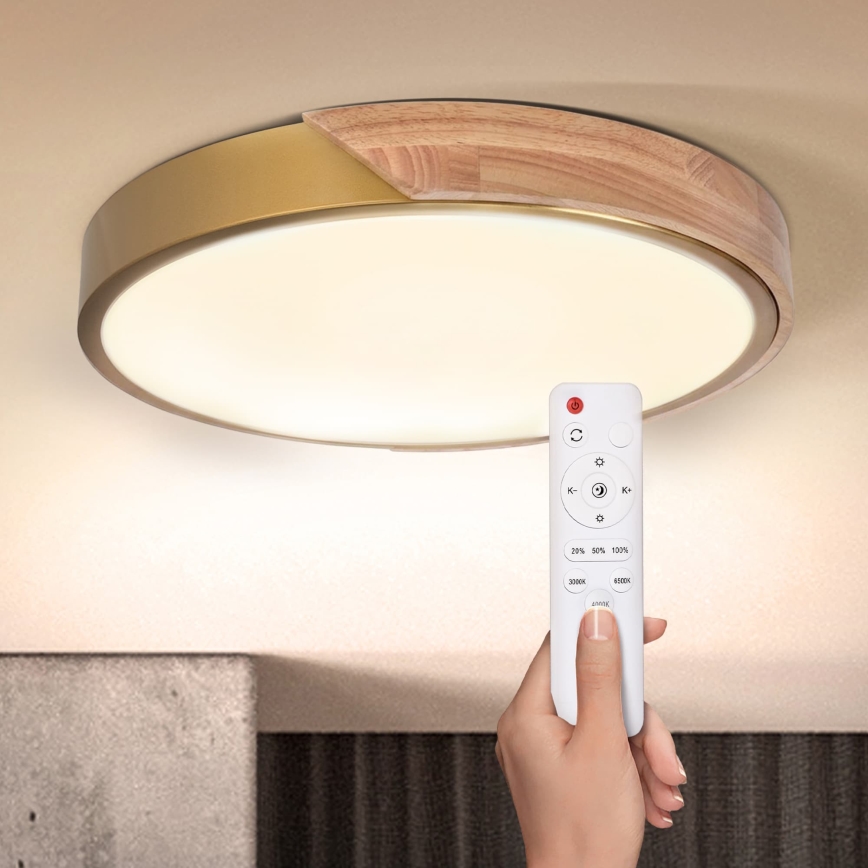 BRILAGI - LED dimmbare Deckenleuchte PILANA LED/48W/230V 3000-6500K Eiche/Gold Ø 40 cm + Fernbedienung