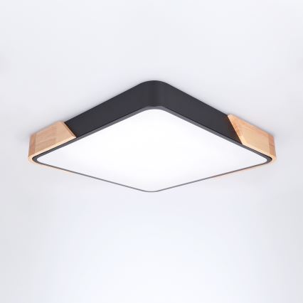 Brilagi - LED-dimmbare Deckenleuchte PILANA LED/48W/230V 3000-6500K Eiche/Schwarz 42x42 cm + Fernbedienung