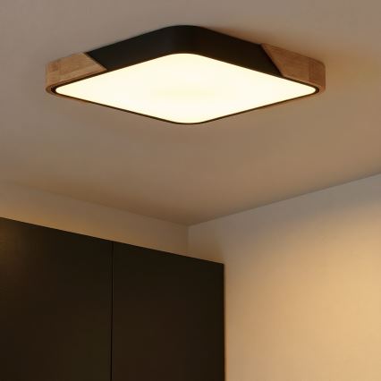 Brilagi - Dimmbare LED-Deckenleuchte PILANA LED/48W/230V 3000-6500K Eiche/Schwarz 56x56 cm + Fernbedienung