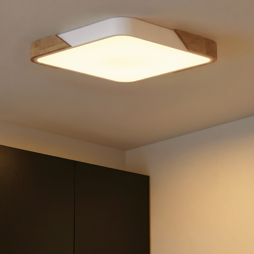 Brilagi - LED-dimmbare Deckenleuchte PILANA LED/60W/230V 3000-6500K Eiche/Weiß 56x56 cm + Fernbedienung