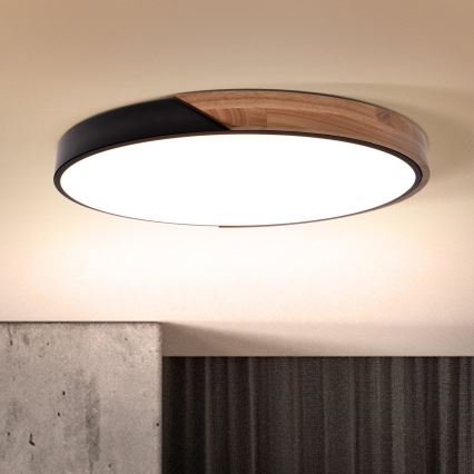 Brilagi - LED-dimmbare Deckenleuchte PILANA LED/60W/230V 3000-6500K Eiche/Schwarz Ø 60 cm + Fernbedienung