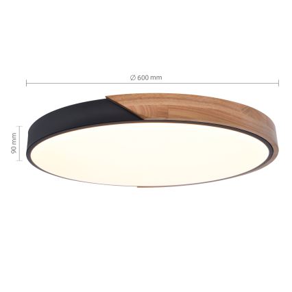 Brilagi - LED-dimmbare Deckenleuchte PILANA LED/60W/230V 3000-6500K Eiche/Schwarz Ø 60 cm + Fernbedienung