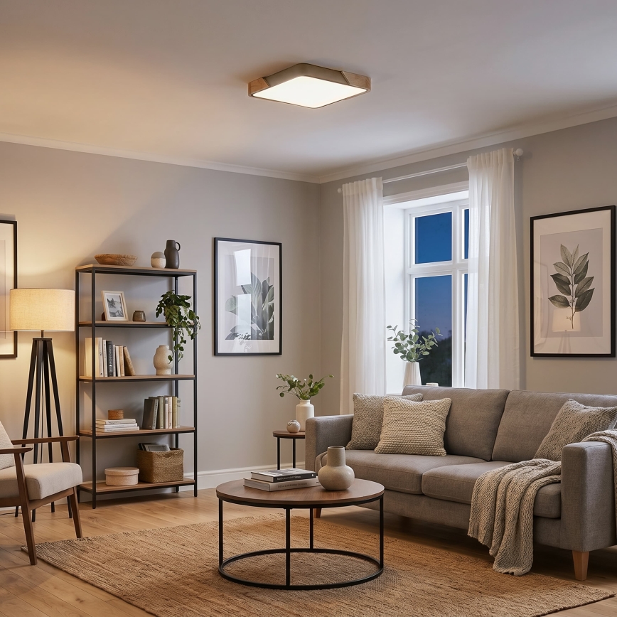 BRILAGI - LED-dimmbare Deckenleuchte PILANA SQUARE LED/48W/230V 3000-6500K Eiche/beige 42x42 cm + mit Fernbedienung