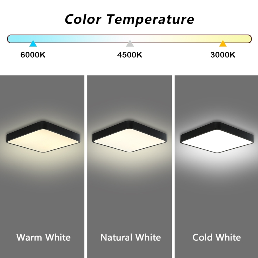 Brilagi - Dimmbare LED-Deckenleuchte POOL LED/36W/230V 3000-6000K 40x40 cm schwarz + Fernbedienung