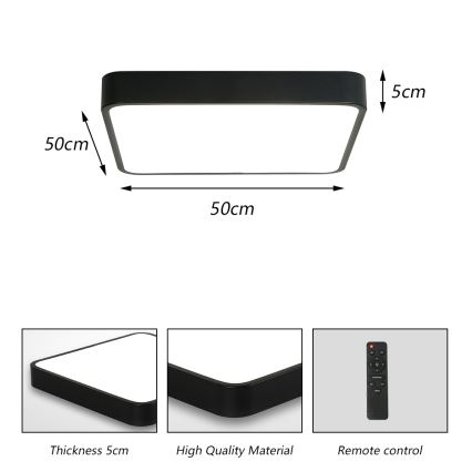 Brilagi - Dimmbare LED-Deckenleuchte POOL LED/48W/230V 3000-6000K 50x50 cm schwarz + Fernbedienung
