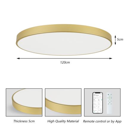 Brilagi - LED-dimmbare Deckenleuchte POOL SMART LED/180W/230V 3000-6000K 120 cm goldfarben Wi-Fi Tuya + Fernbedienung