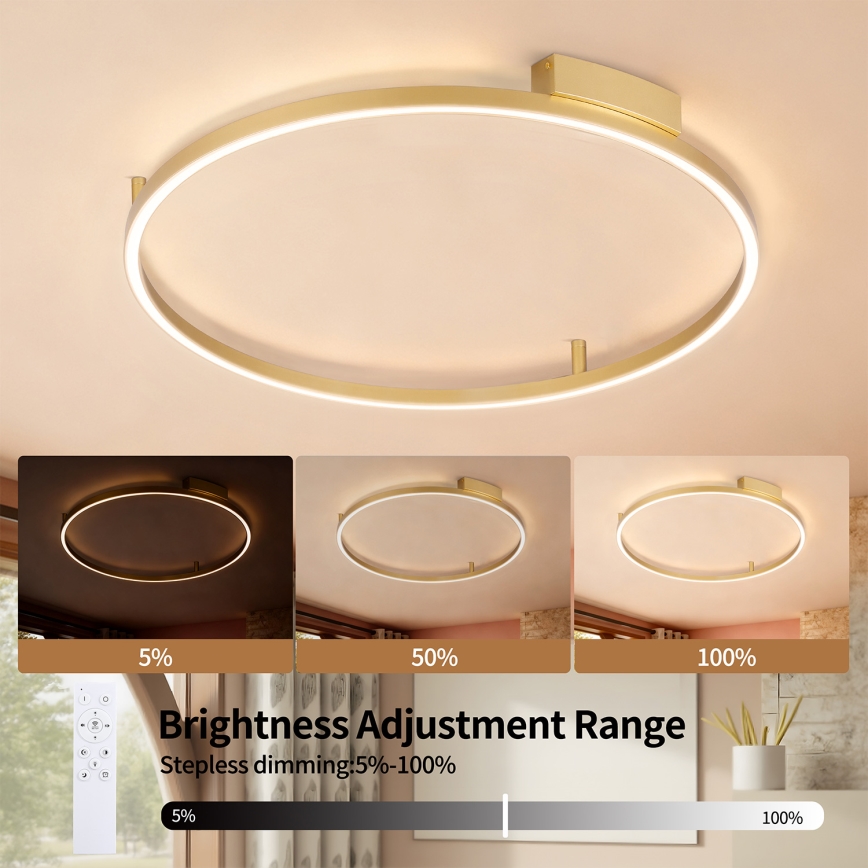 Brilagi - Dimmbare LED-Deckenleuchte PORTOFINO LED/60 W/230 V 3000–6000 K Ø 80 cm goldfarben + Fernbedienung