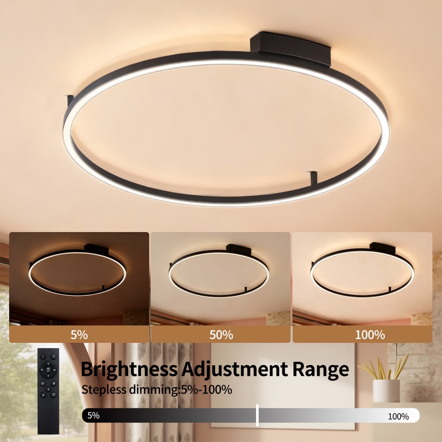 Brilagi - LED-dimmbare Deckenleuchte PORTOFINO LED/60W/230V 3000-6000K Ø 80 cm schwarz + Fernbedienung